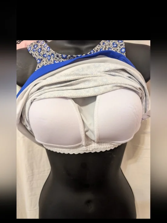 Full Coverage SZ Lg Floral Mosaic Print Tankini Top — Blue & White - Picture 5 of 5